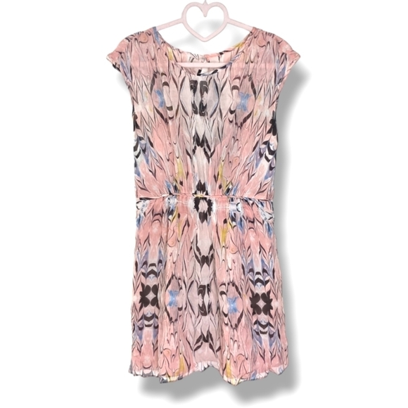 J. CREW Pink Silk Print Marbeled A-Line Cap Sleeve Dress Size 4 - Picture 5 of 9